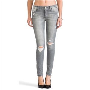 Mother Looker Grey Distressed ankle skinny jean